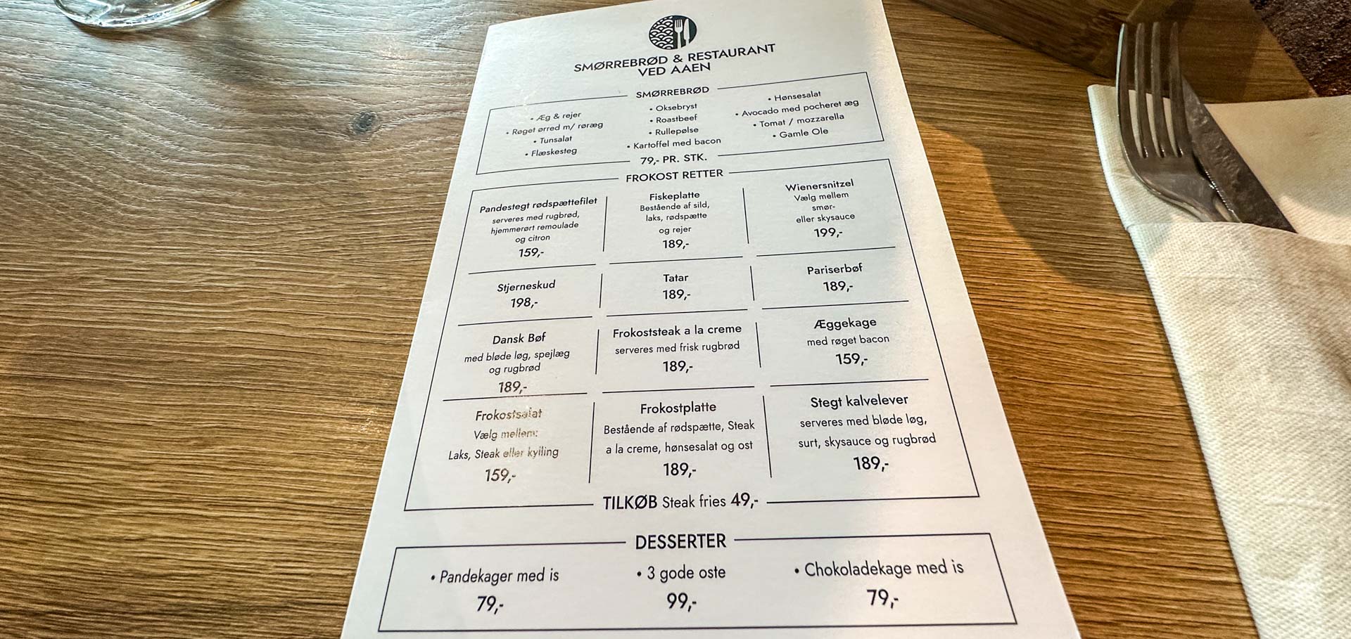 Menukortet hos Restaurant ved åen