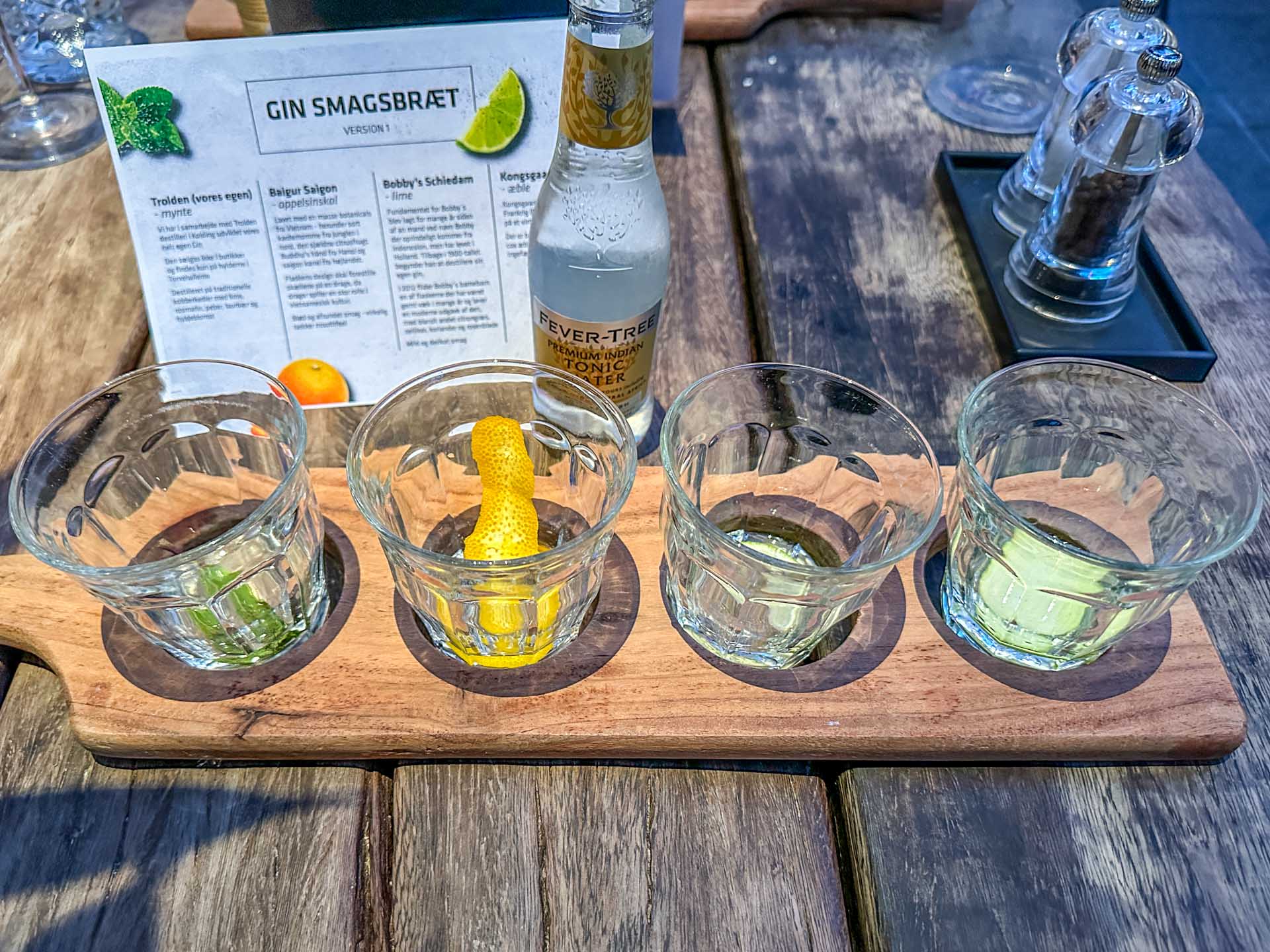 Et gin smagsbræt hos Ginbar i Vejle. God variation. 